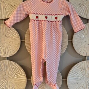 Pineapple Sunshine Pink Gingham Strawberry Smocked Footie 3/6m